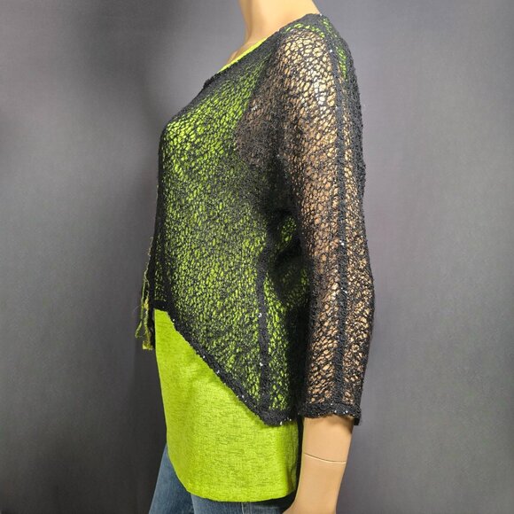 Vintage Layered Mesh Top Green Black  2 Piece Size L Fairy Grunge Avant Garde - Picture 8 of 11